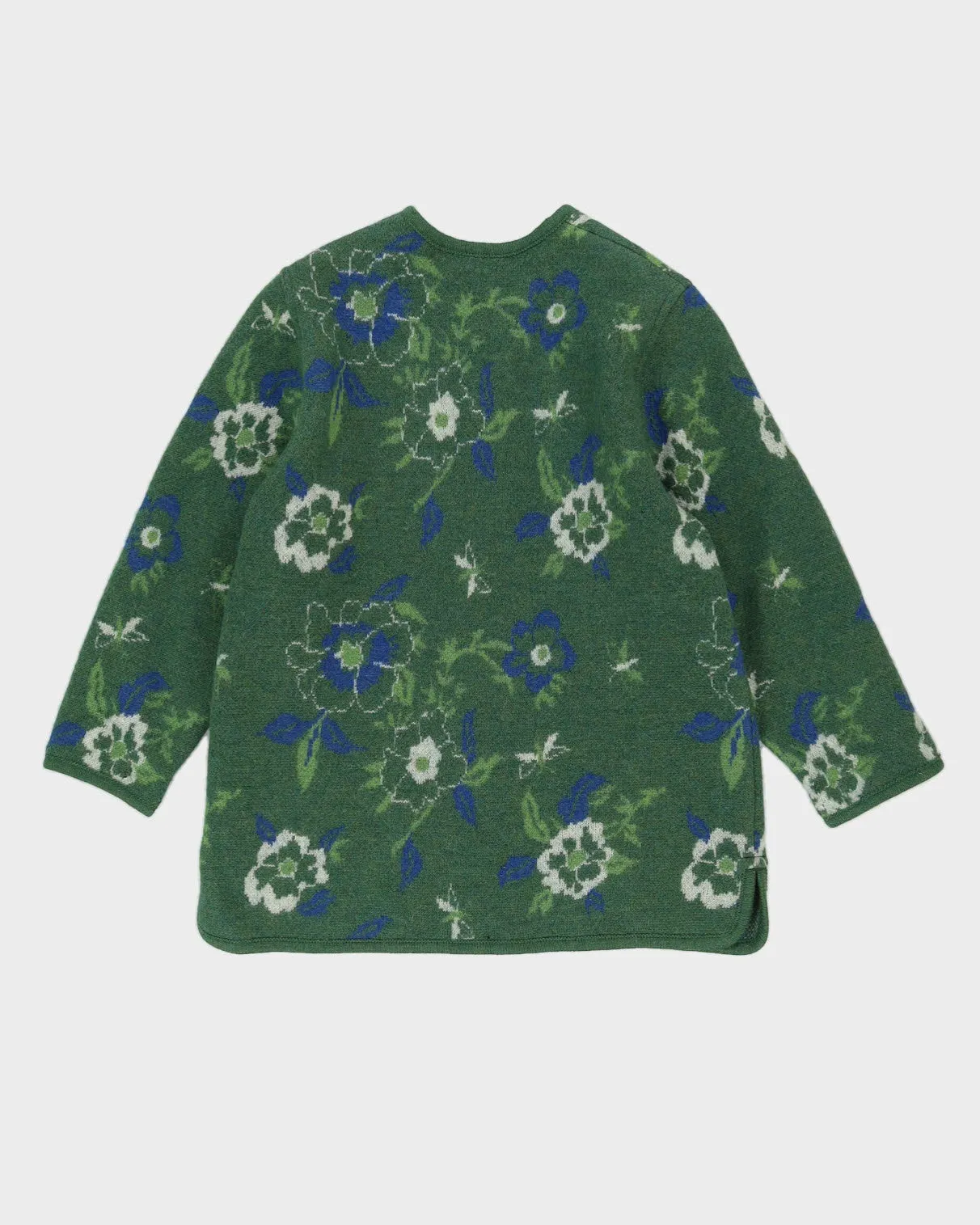 00s Austrian Green Floral Knitted Cardigan - M