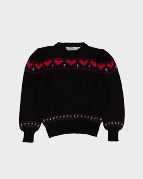 00s Black Patterned Knitted Ski Jumper - XS