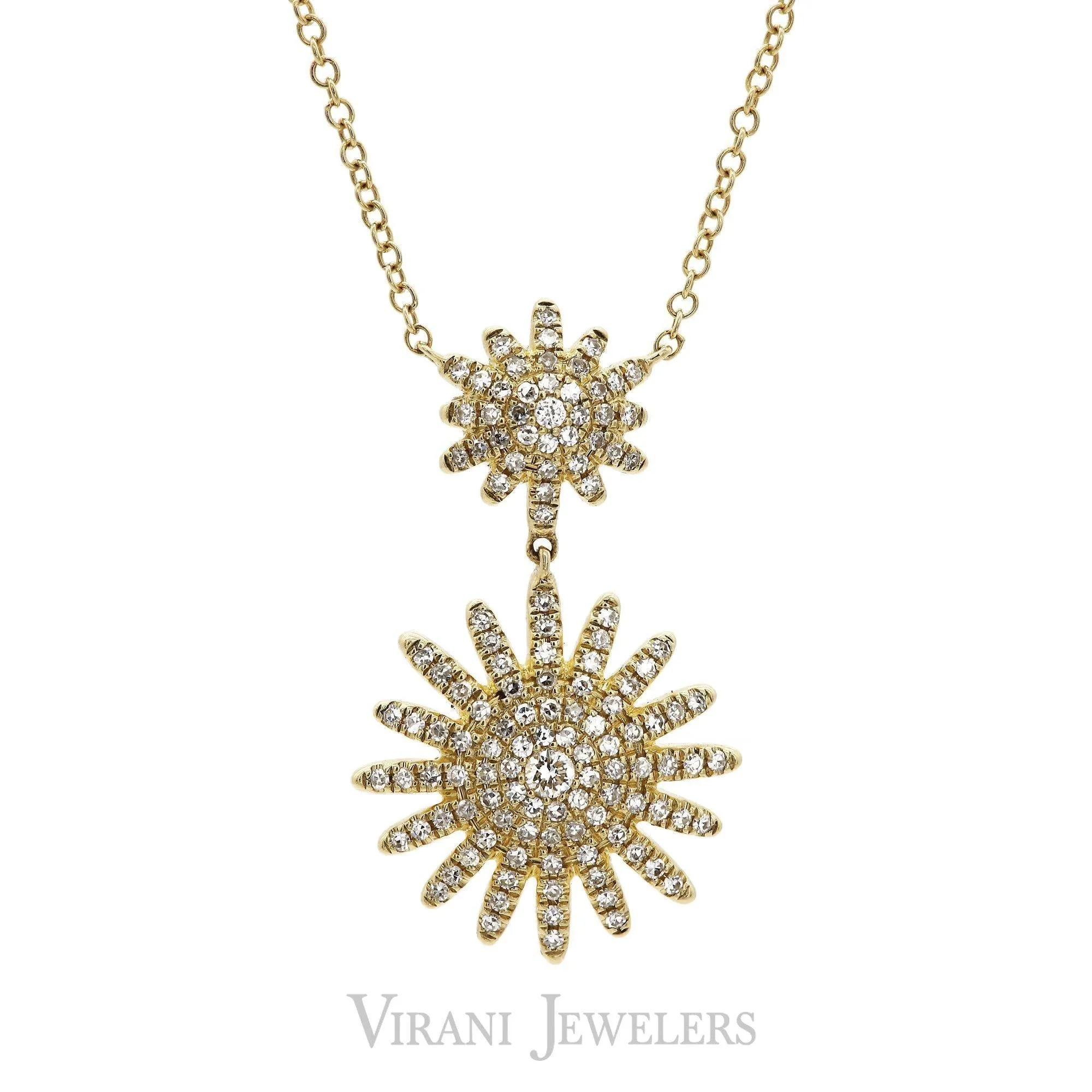 0.32CT Diamond Dual Pendant Necklace set in 14K Yellow Gold