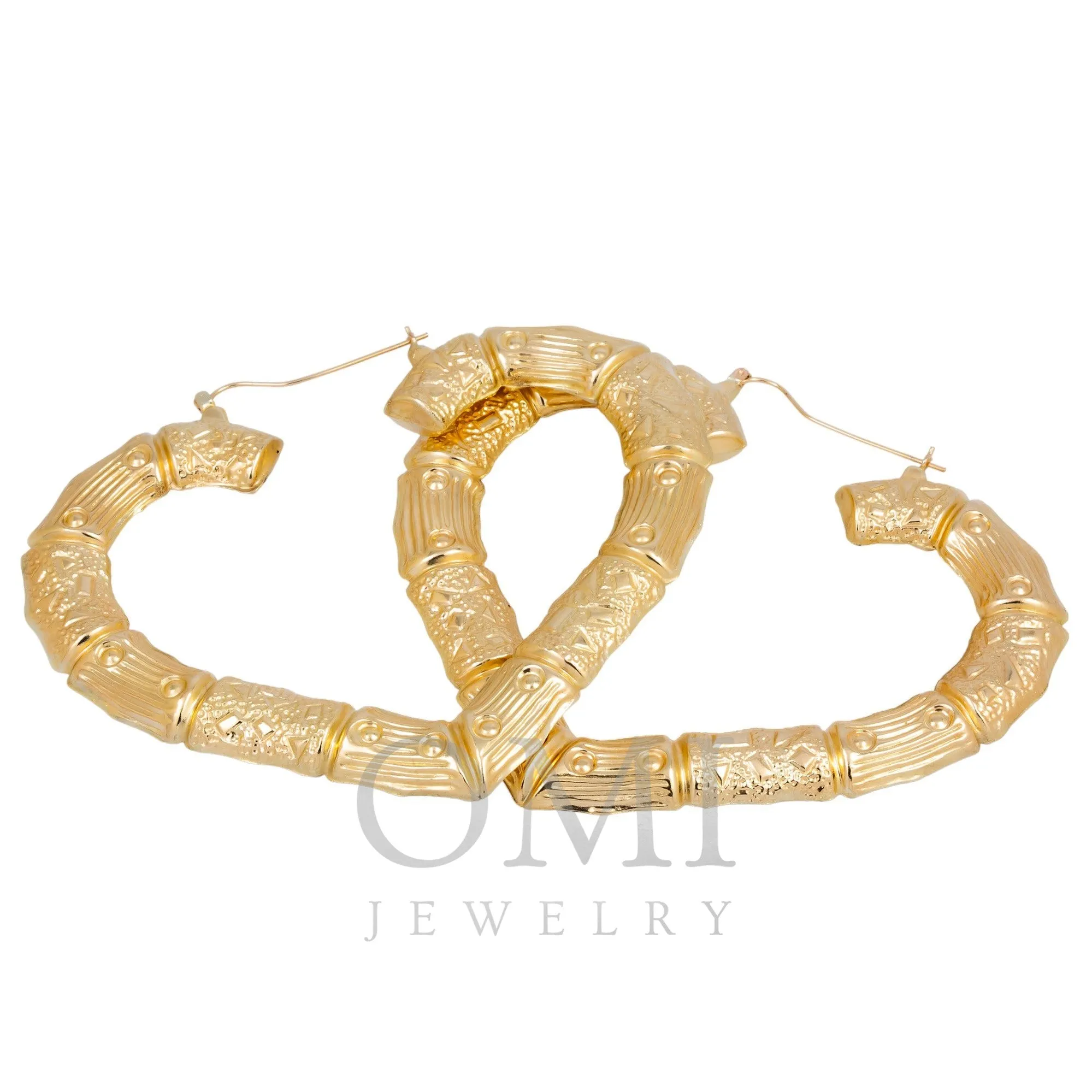 10K GOLD LADIES BAMBOO HEART HOOP EARRINGS