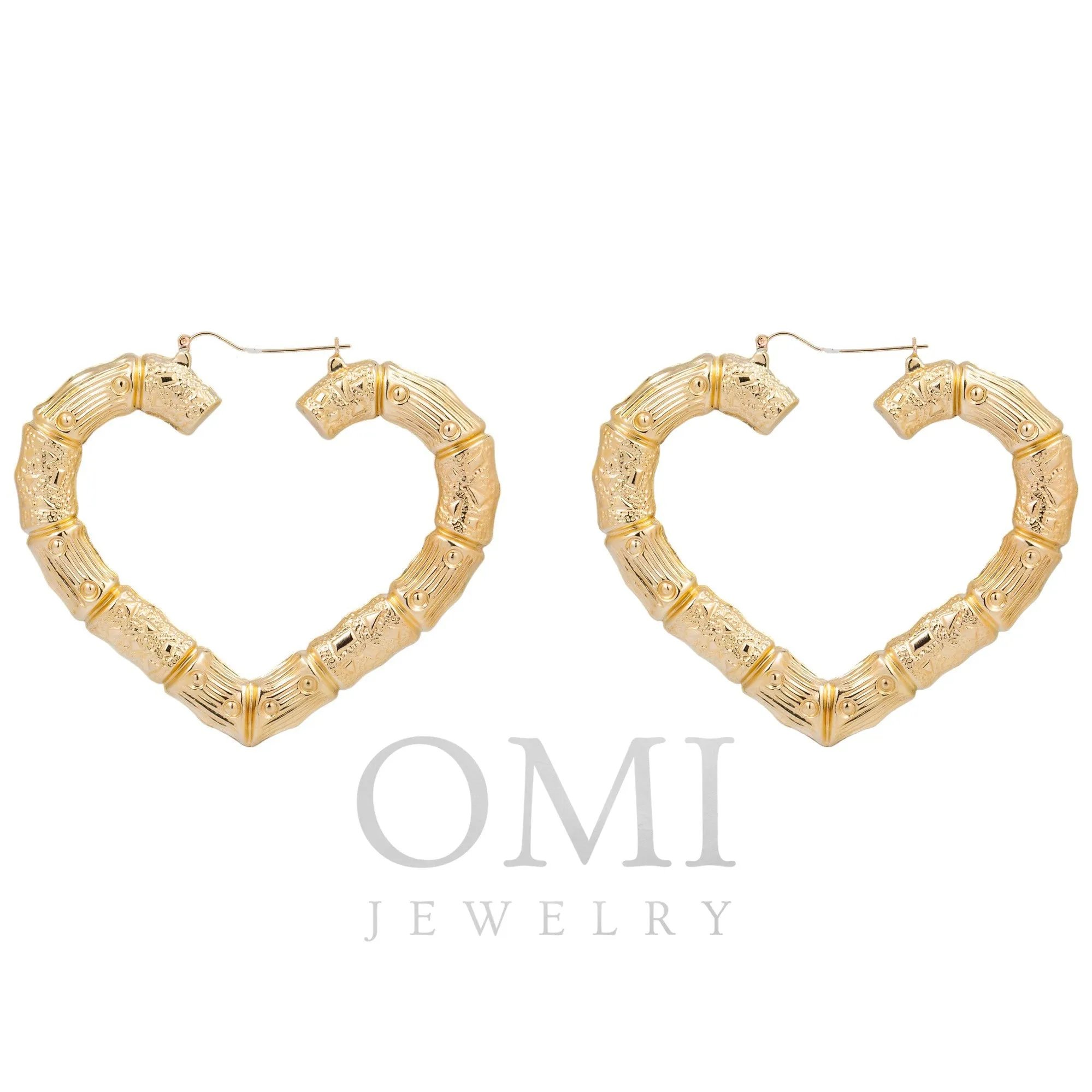 10K GOLD LADIES BAMBOO HEART HOOP EARRINGS