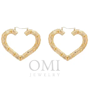 10K GOLD LADIES BAMBOO HEART HOOP EARRINGS