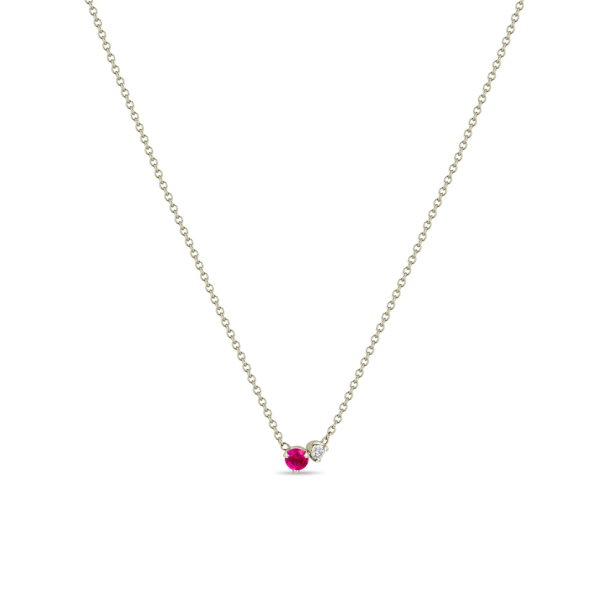 14k Prong Diamond & Pink Sapphire Necklace