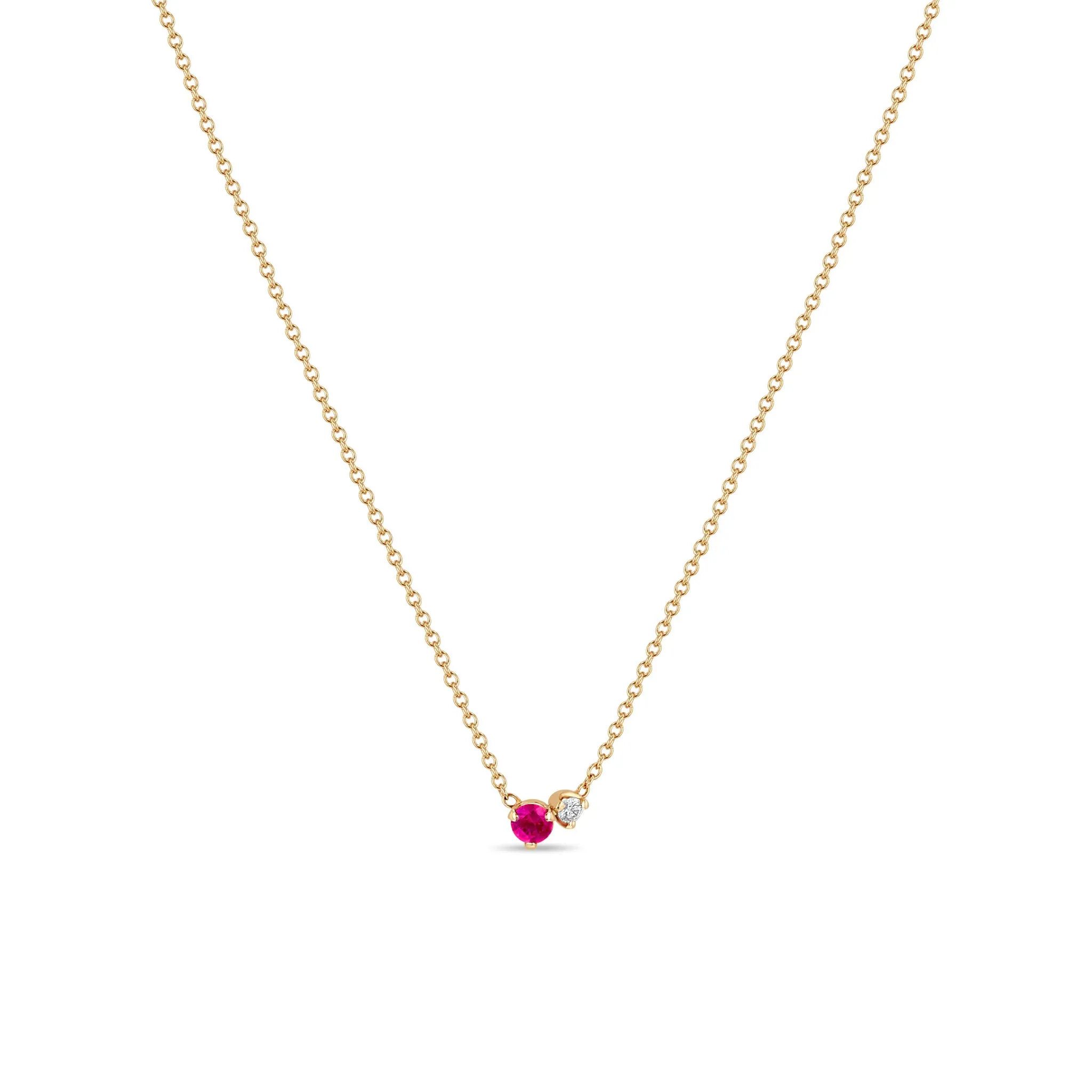 14k Prong Diamond & Pink Sapphire Necklace