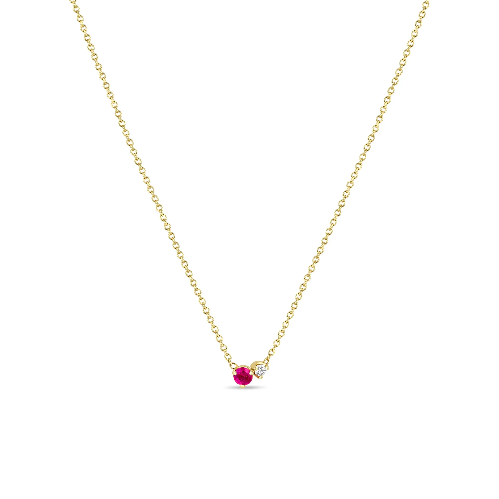 14k Prong Diamond & Pink Sapphire Necklace