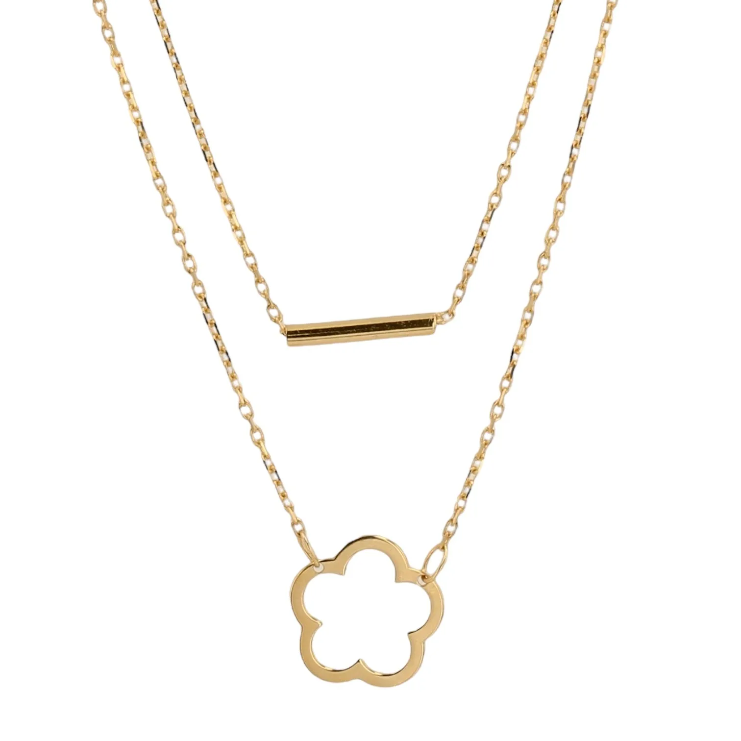 14K Yellow gold double clover choker-5555