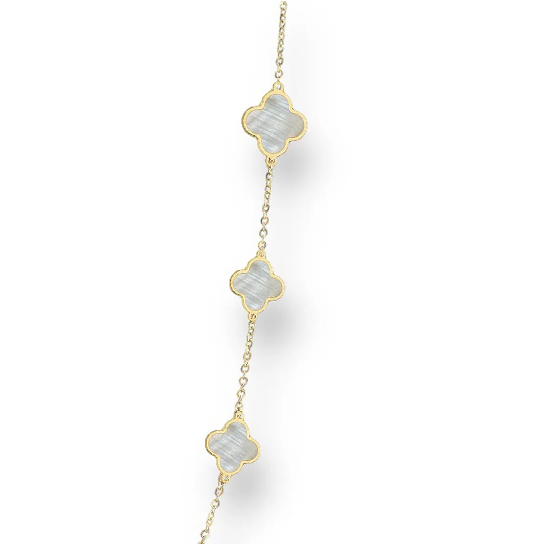 14K Yellow gold mother pearl  clover choker-9093