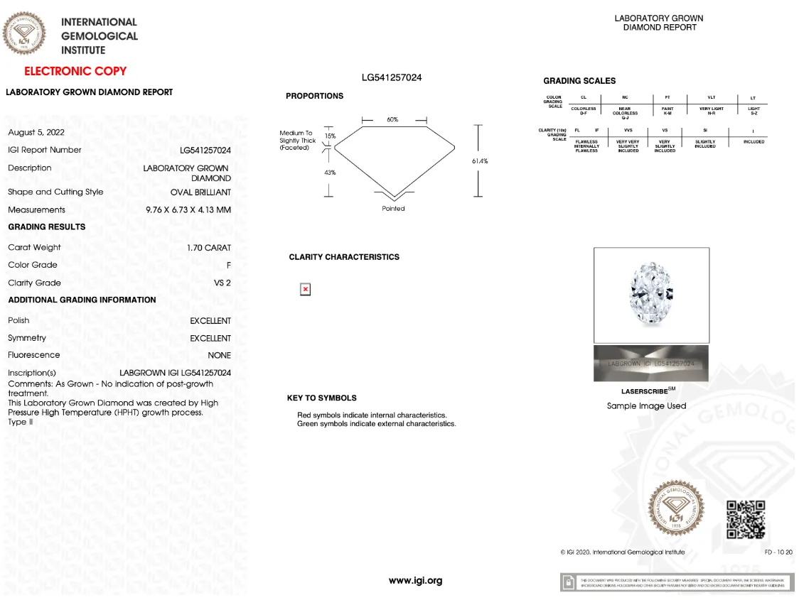 1.70CT Oval F VS2 EX EX NONE - LG541257024