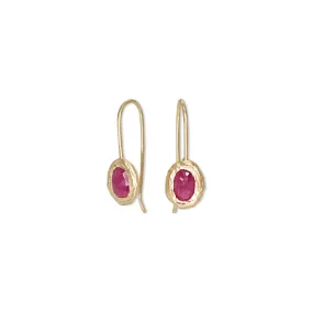 18K Oval Fixed Hook Earrings in Ruby