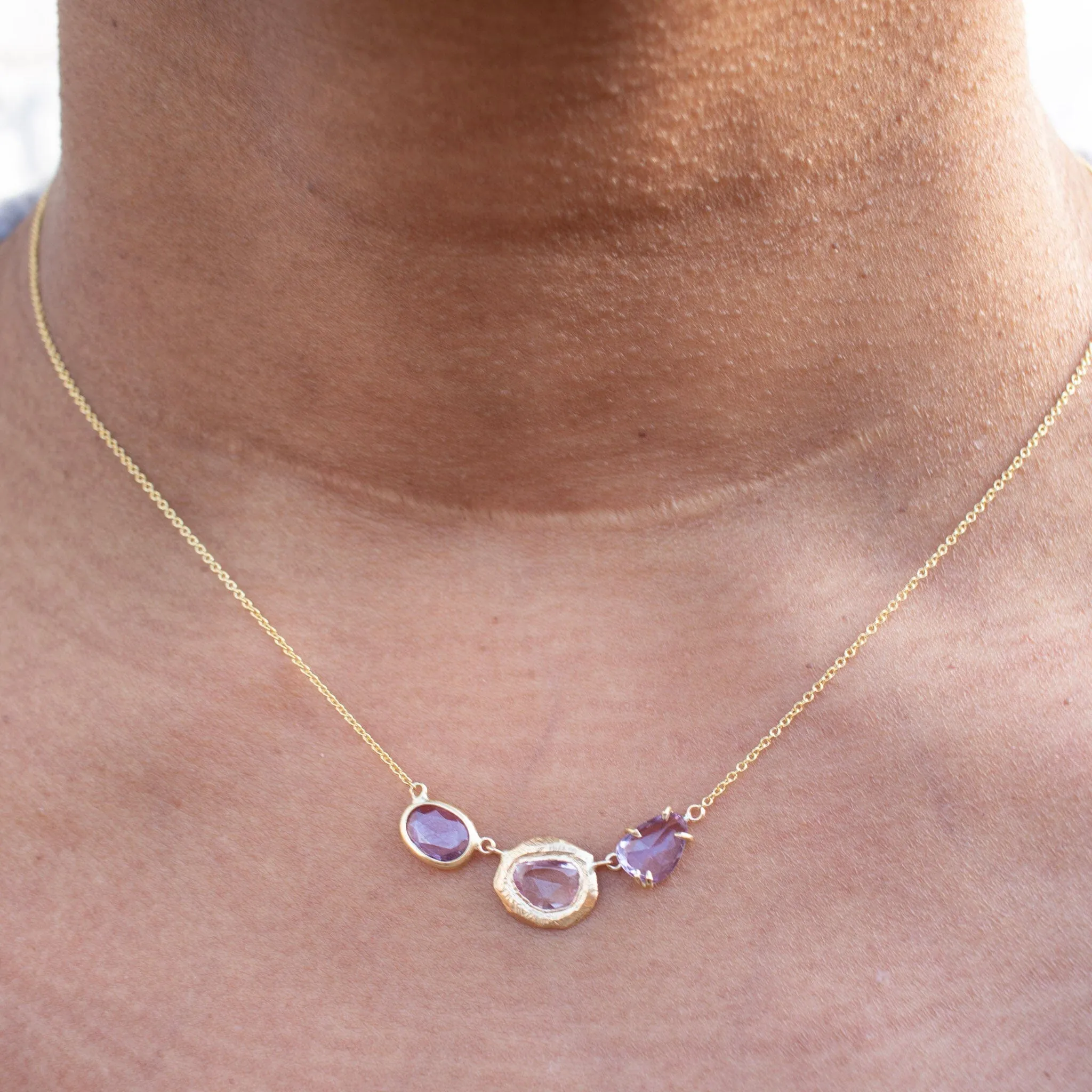 18K Triple Sapphire Necklace in Pink Sapphire