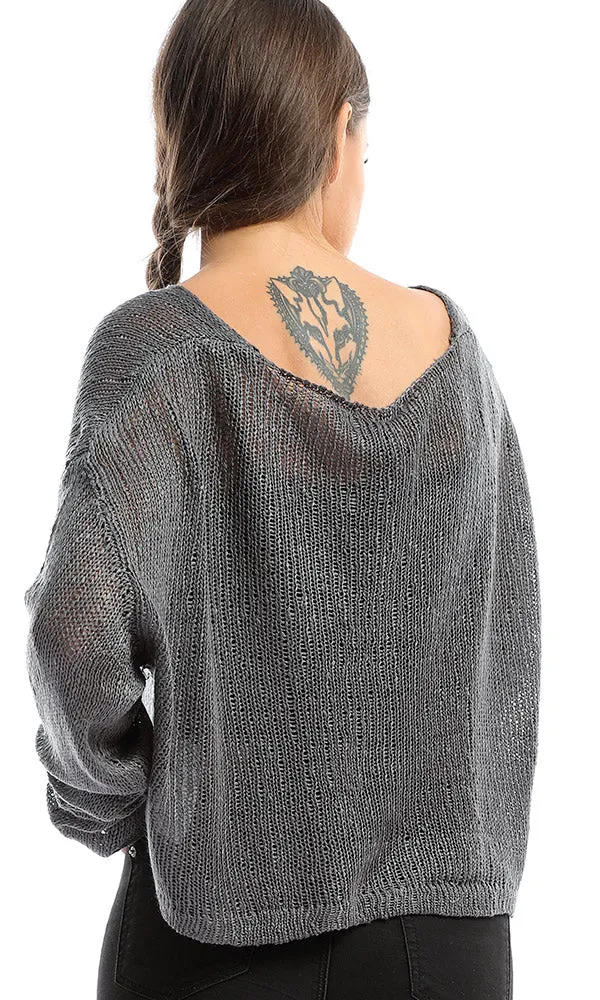 51391 Grey Cropped Knitted Pullover