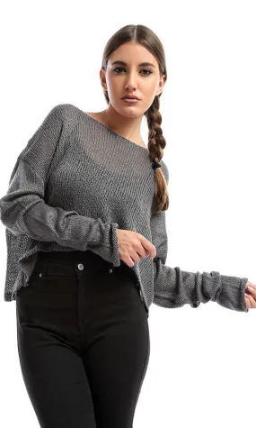 51391 Grey Cropped Knitted Pullover