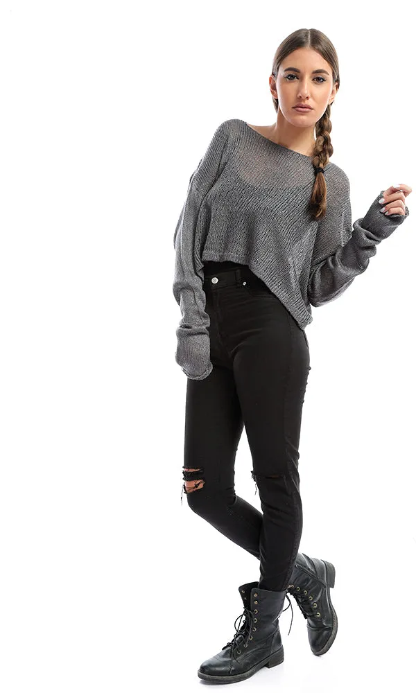 51391 Grey Cropped Knitted Pullover