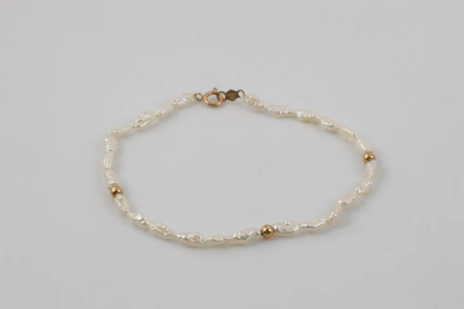 7" & 17" 14k Yellow Gold Pearl & Bead Bracelet & Necklace Set (5.39g.)