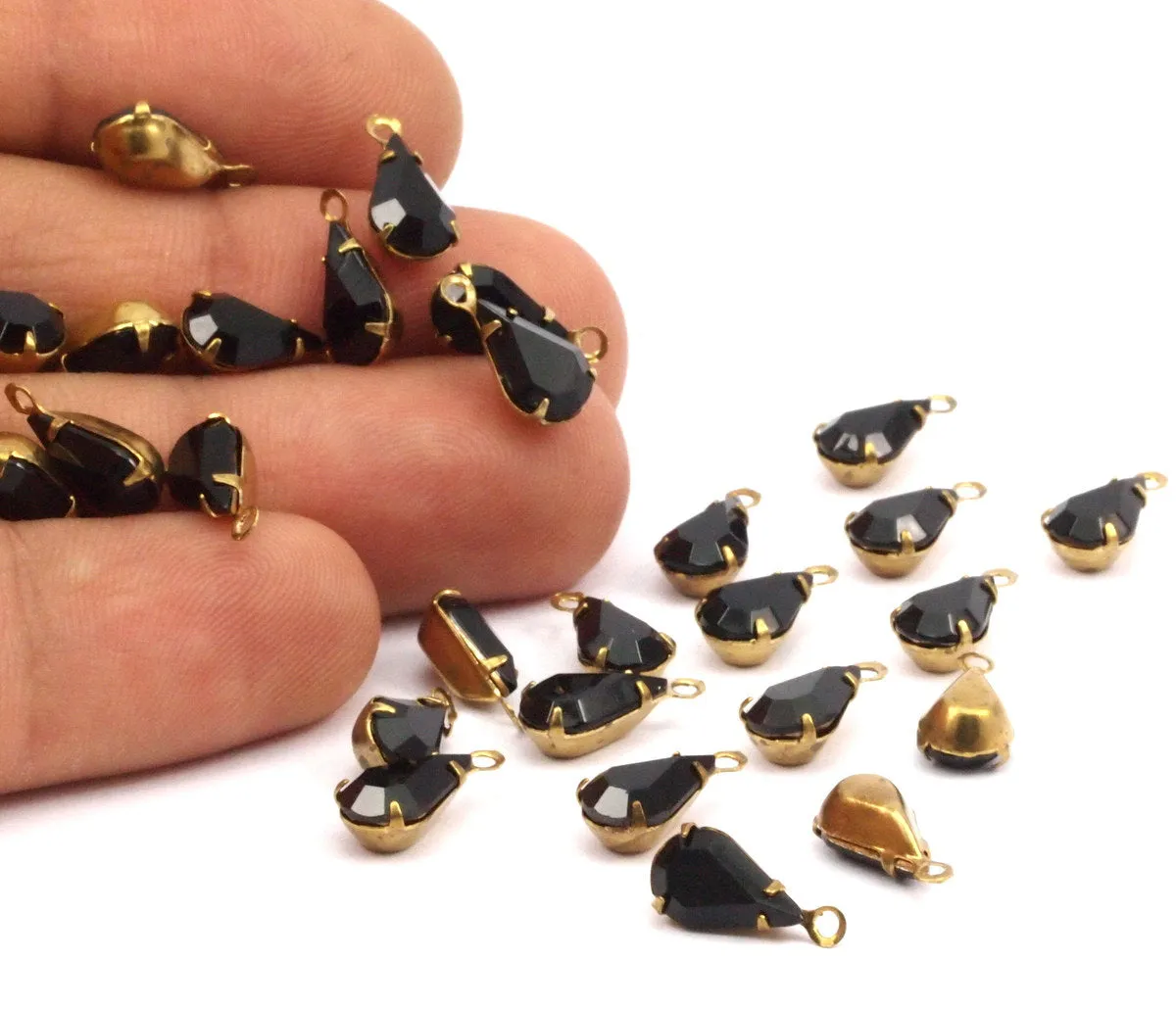 8  Jet Swarovski Crystal Drop With Raw Brass Prong Setting 10x6 Mm Y317