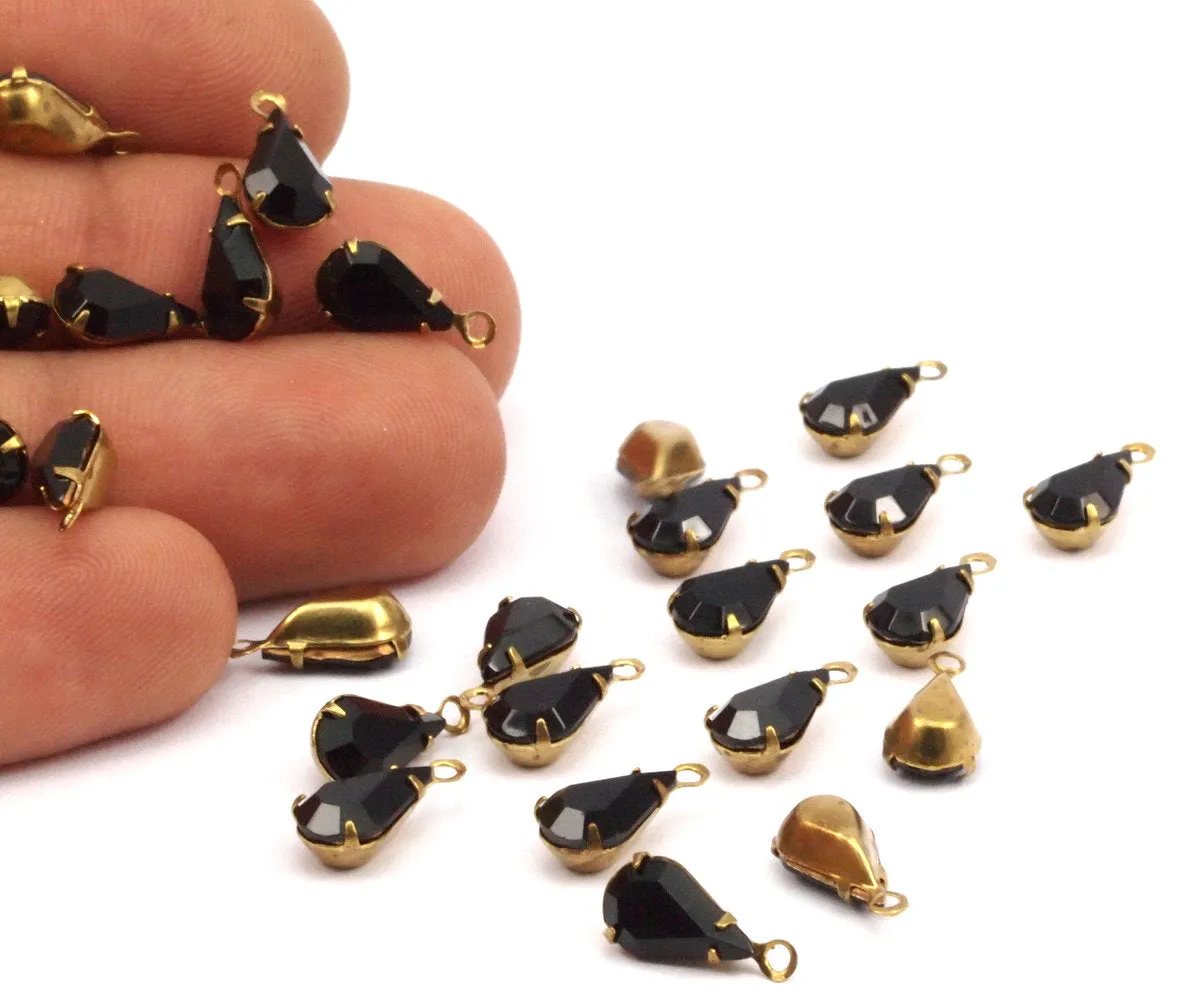 8  Jet Swarovski Crystal Drop With Raw Brass Prong Setting 10x6 Mm Y317