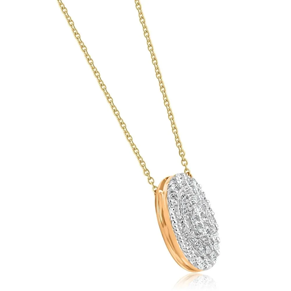 .85Ct Oval Cluster Diamond Halo Pendant Women's Yellow Gold Necklace 14mm Tall