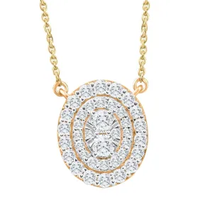 .85Ct Oval Cluster Diamond Halo Pendant Women's Yellow Gold Necklace 14mm Tall