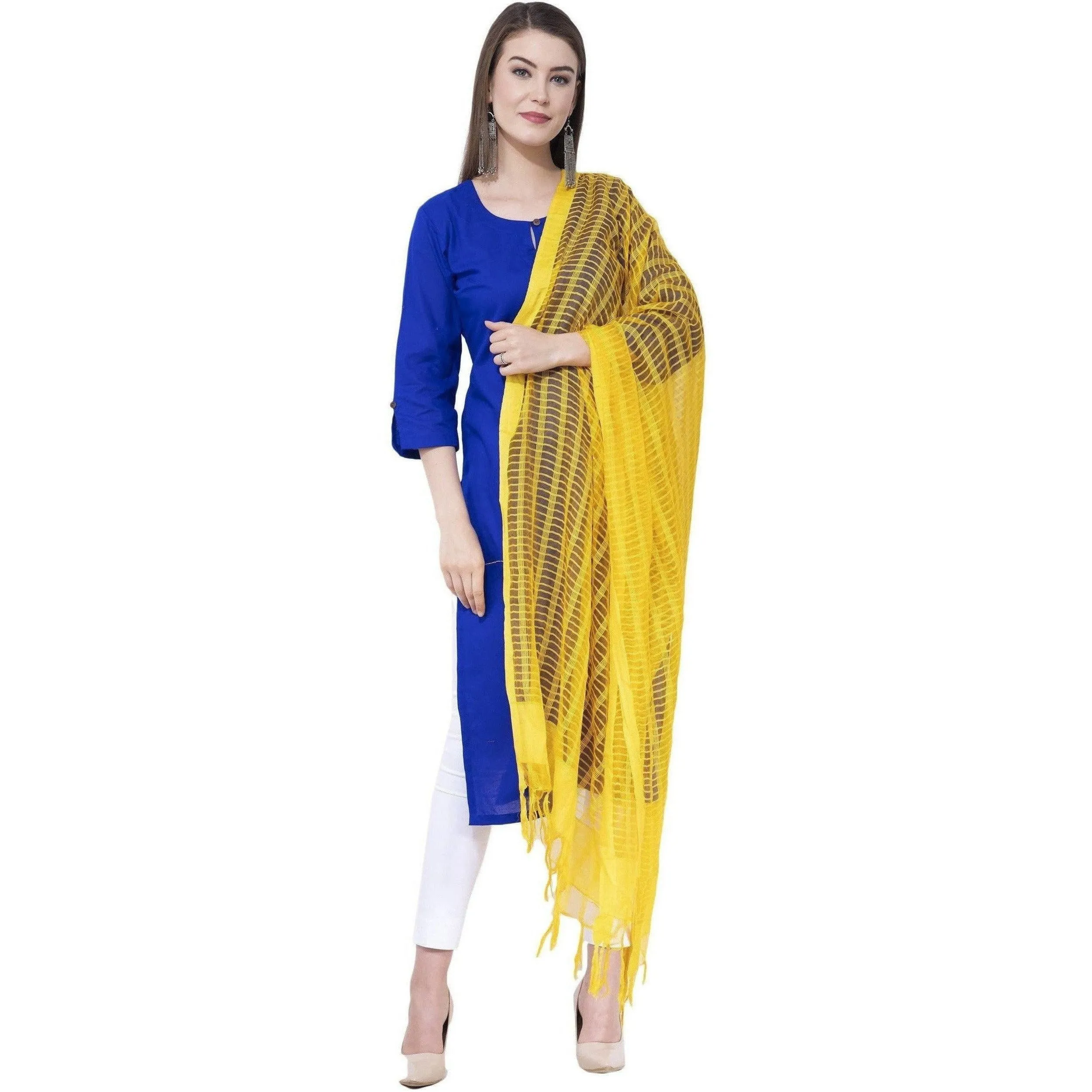 A R Silk Yellow Color Regular Cota cotton Dupattas and Chunnis