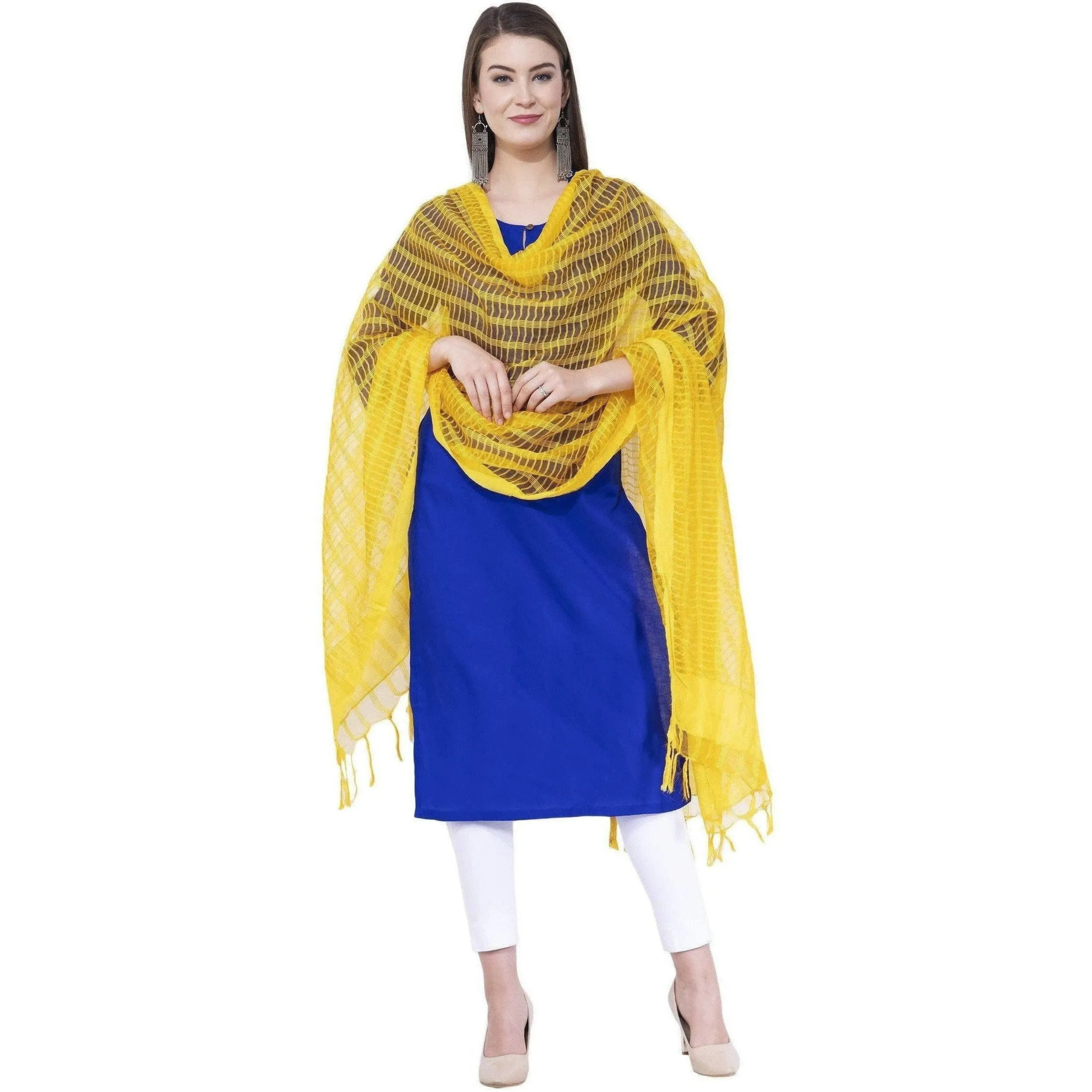 A R Silk Yellow Color Regular Cota cotton Dupattas and Chunnis