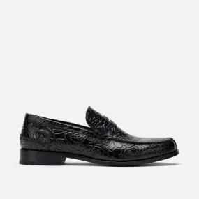 Abe Black Floral Leather Penny Loafers