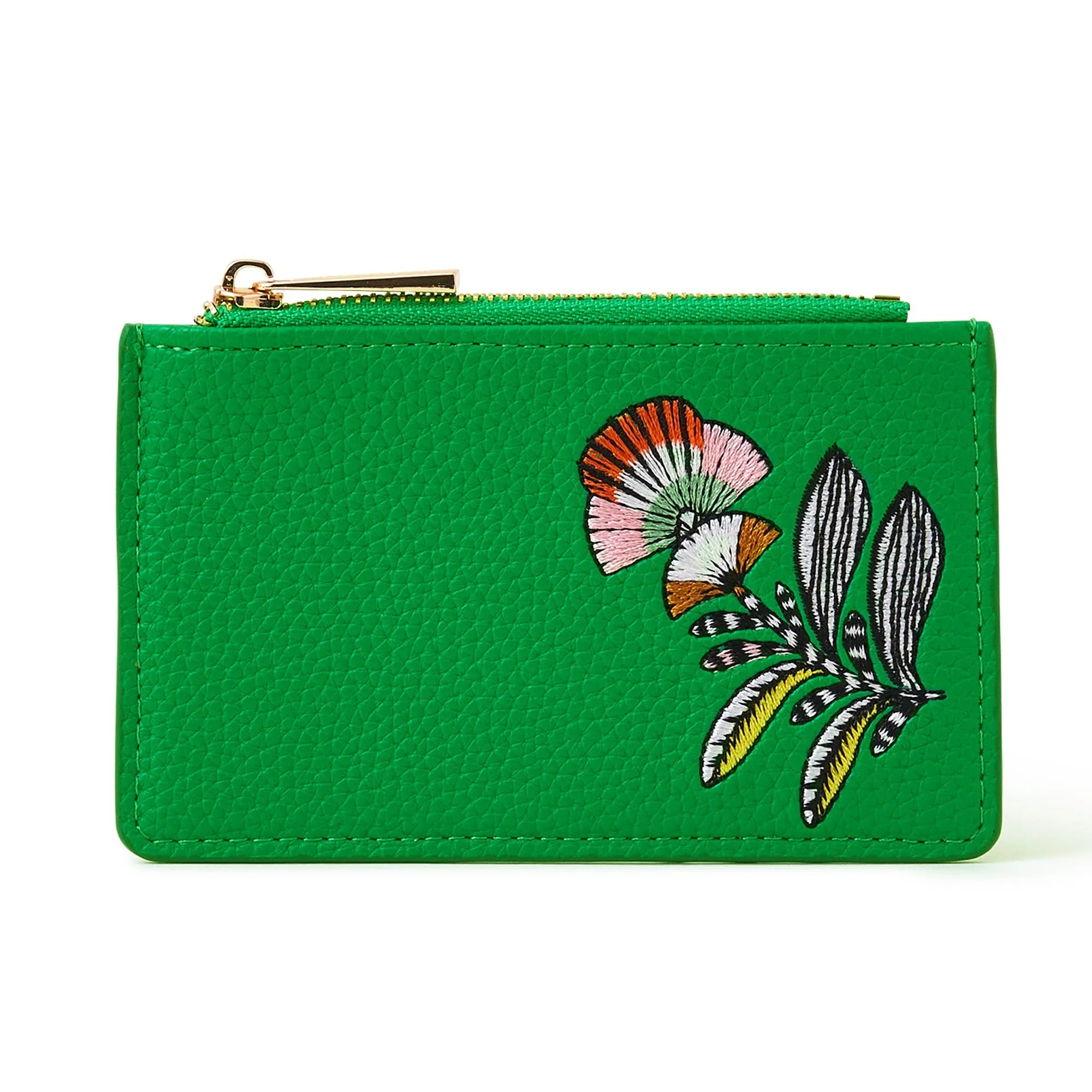 Accessorize London Women's Green Embroidered Floral Card Holder