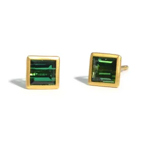 AF Jewelers - Gemstone Collection - Bezel Set Studs with Green Tourmaline, 18k Yellow Gold