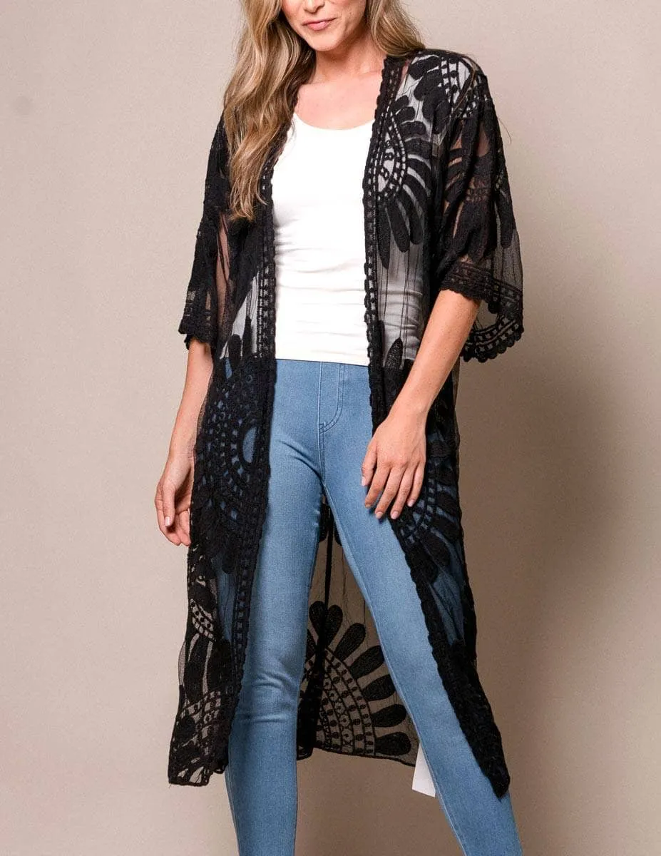 Akila Lace Kimono Wrap - Black