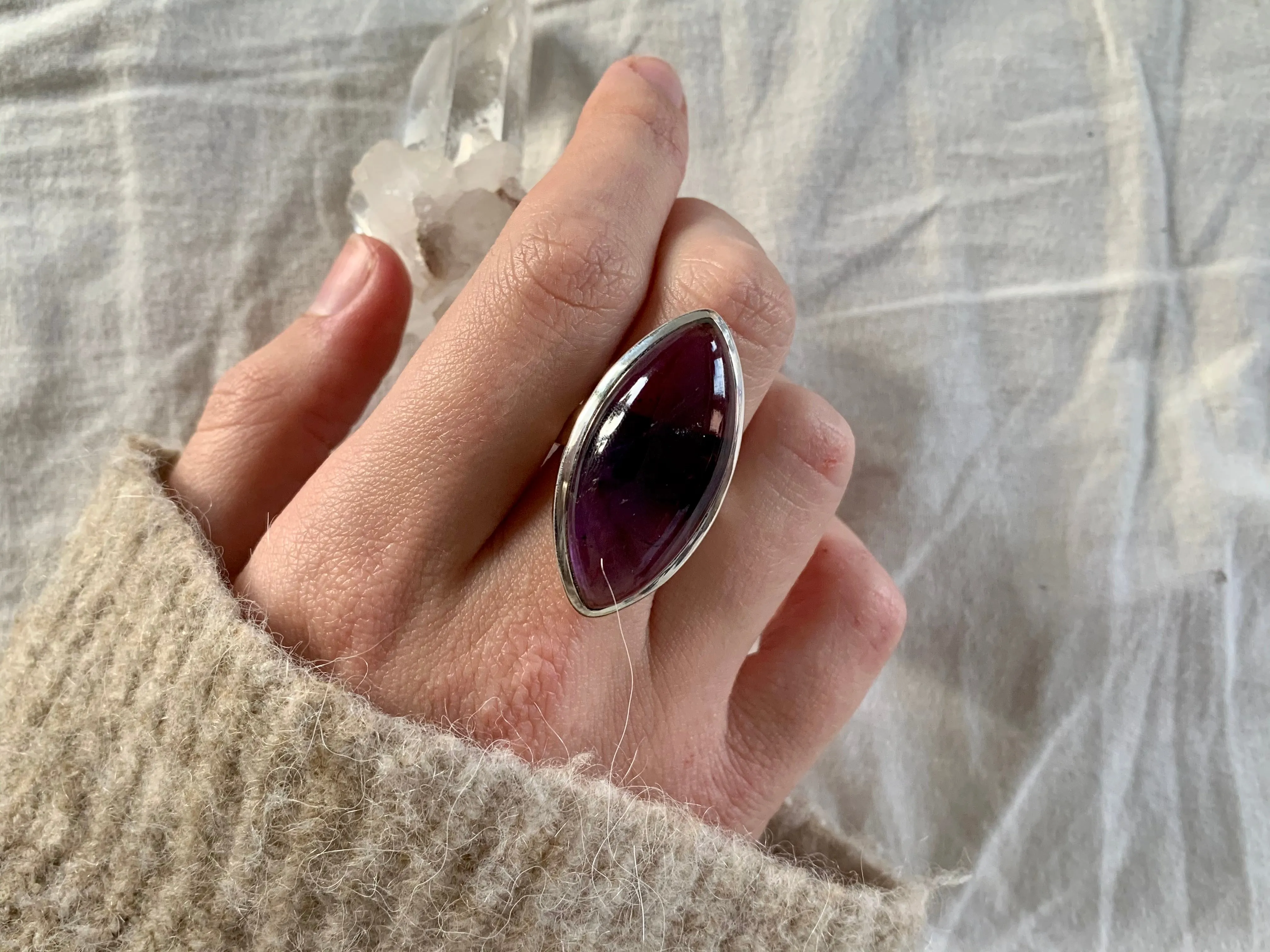 Amethyst Adjustable Akoni Ring - Long Marquise