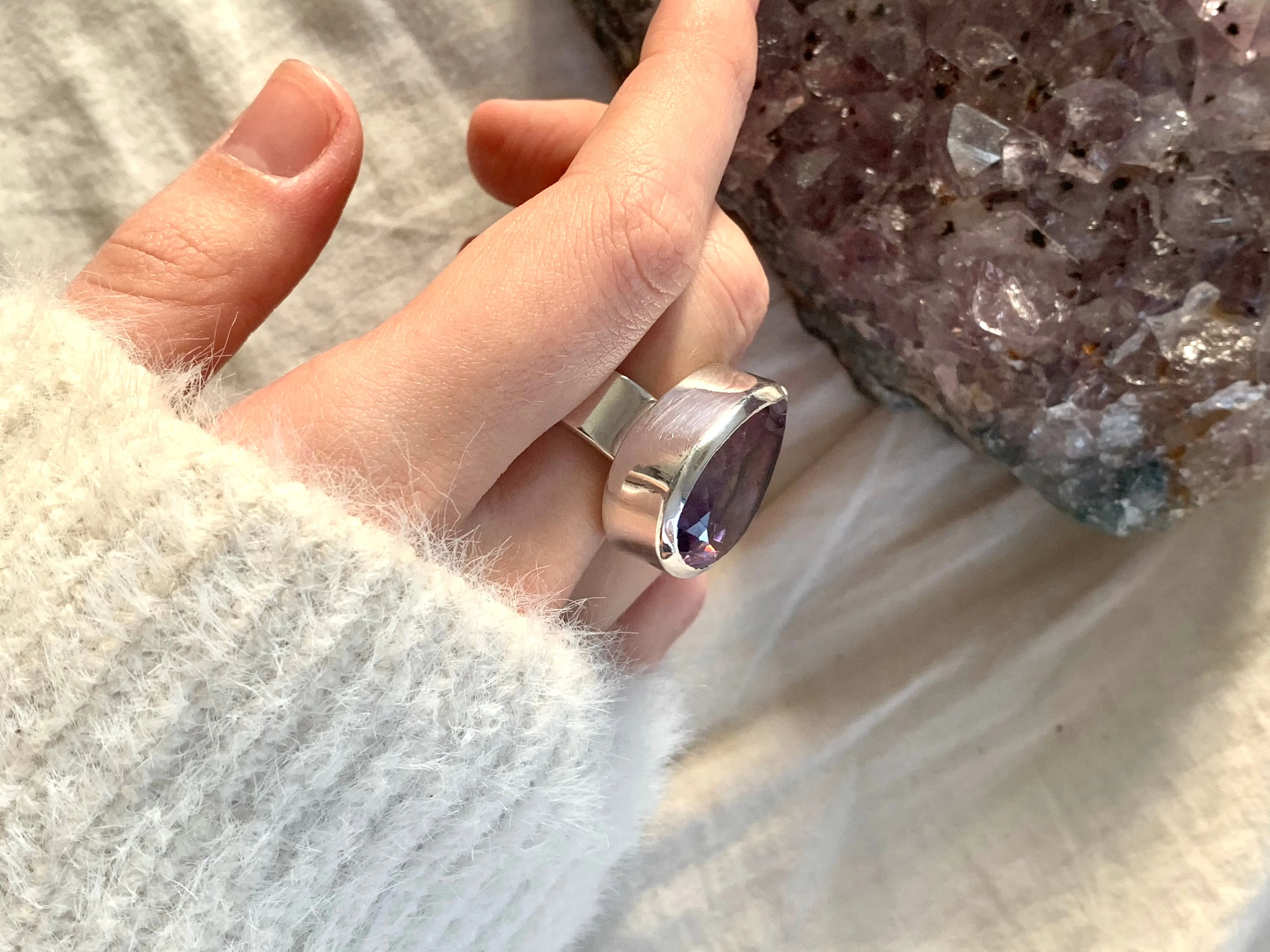 Amethyst Naevia Ring - Large Teardrop (US 8.5)