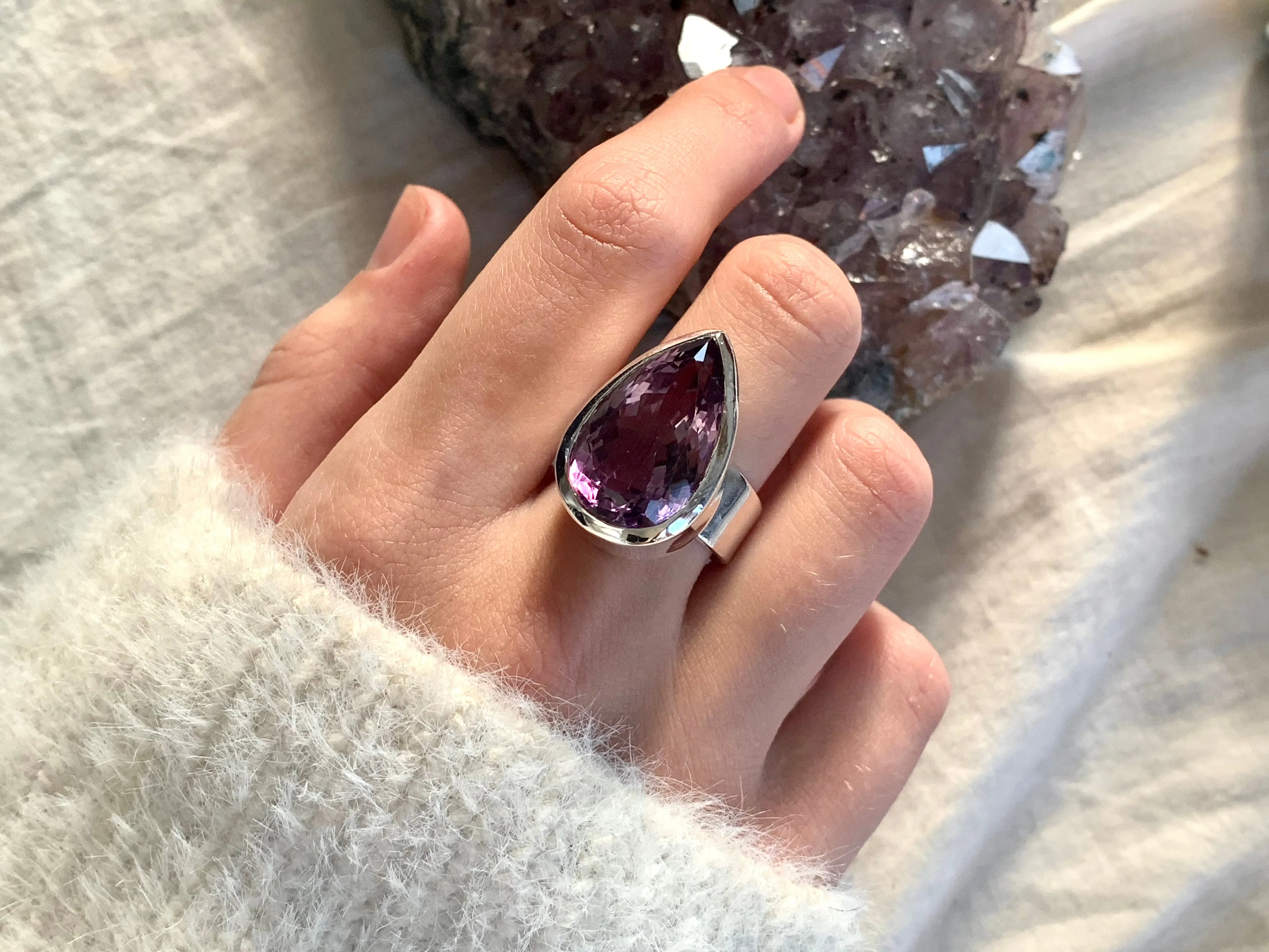 Amethyst Naevia Ring - Large Teardrop (US 8.5)