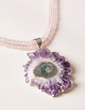 Amethyst Stalactite on Rose Quartz Necklace - One Of A Kind