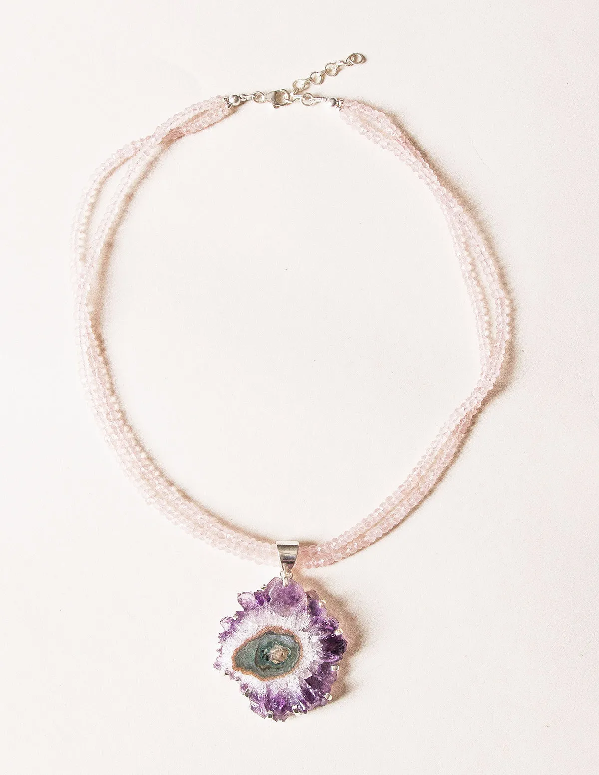 Amethyst Stalactite on Rose Quartz Necklace - One Of A Kind