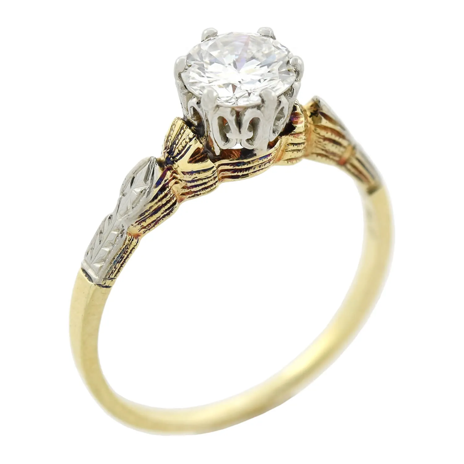 Art Deco 14kt Two-Tone Diamond Engagement Ring 0.69ctw