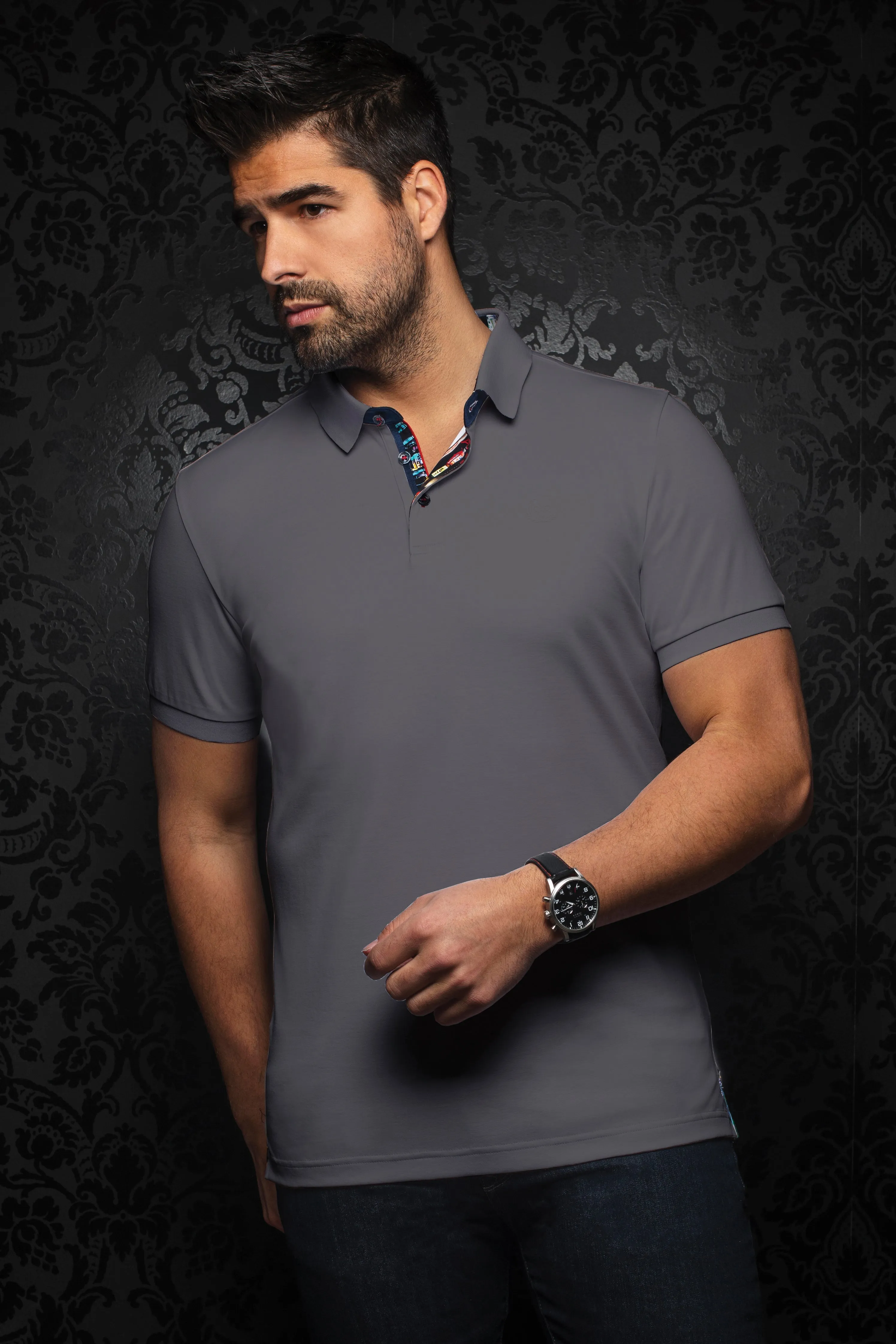 Au Noir Stretch Short-Sleeve Polo | Eagle Med Grey