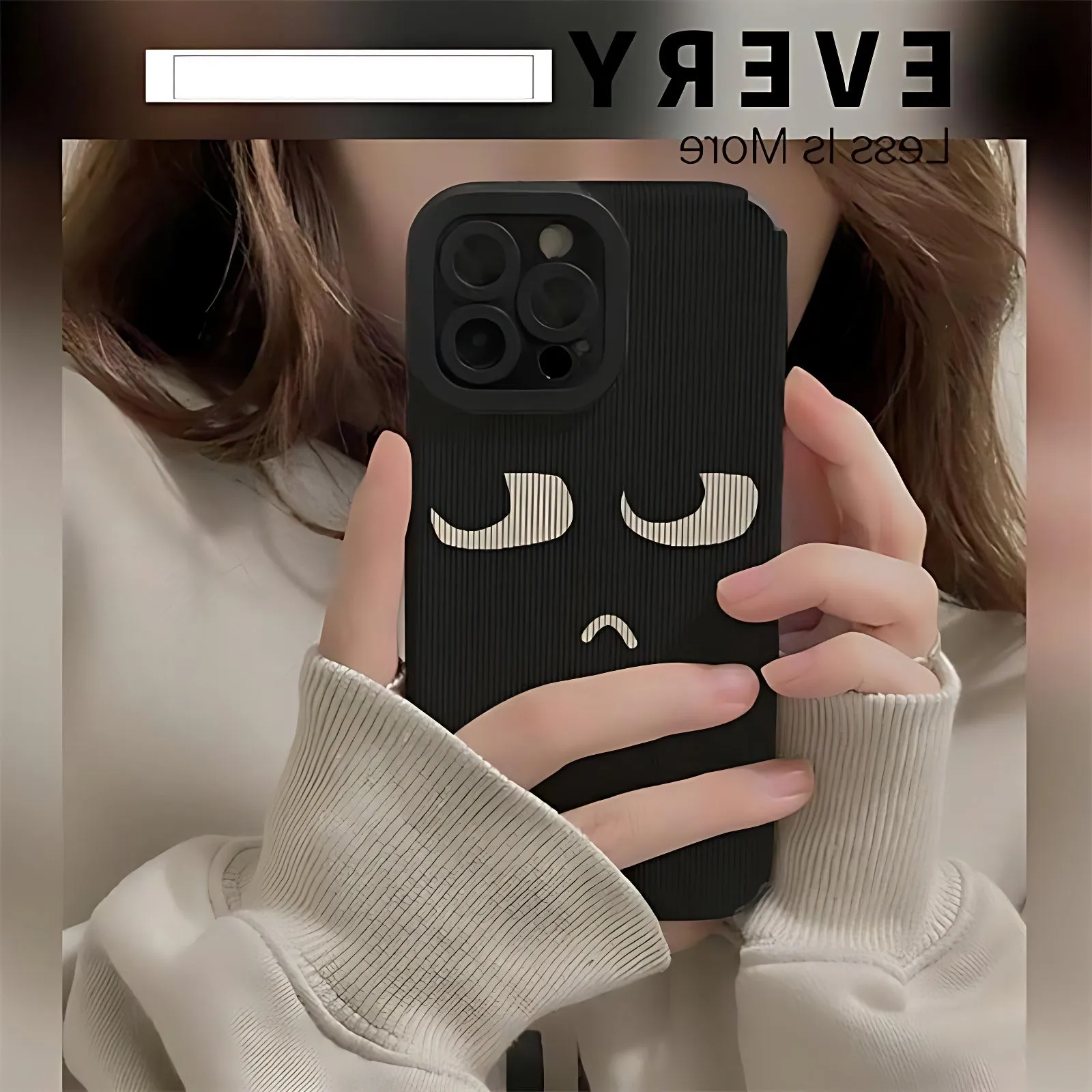 Black Cute Cartoon Expression Phone Case for iPhone 14, 13, 11, 12, Pro Max, Mini, Xs Max, X, XR, SE 2020, 7, 8 Plus