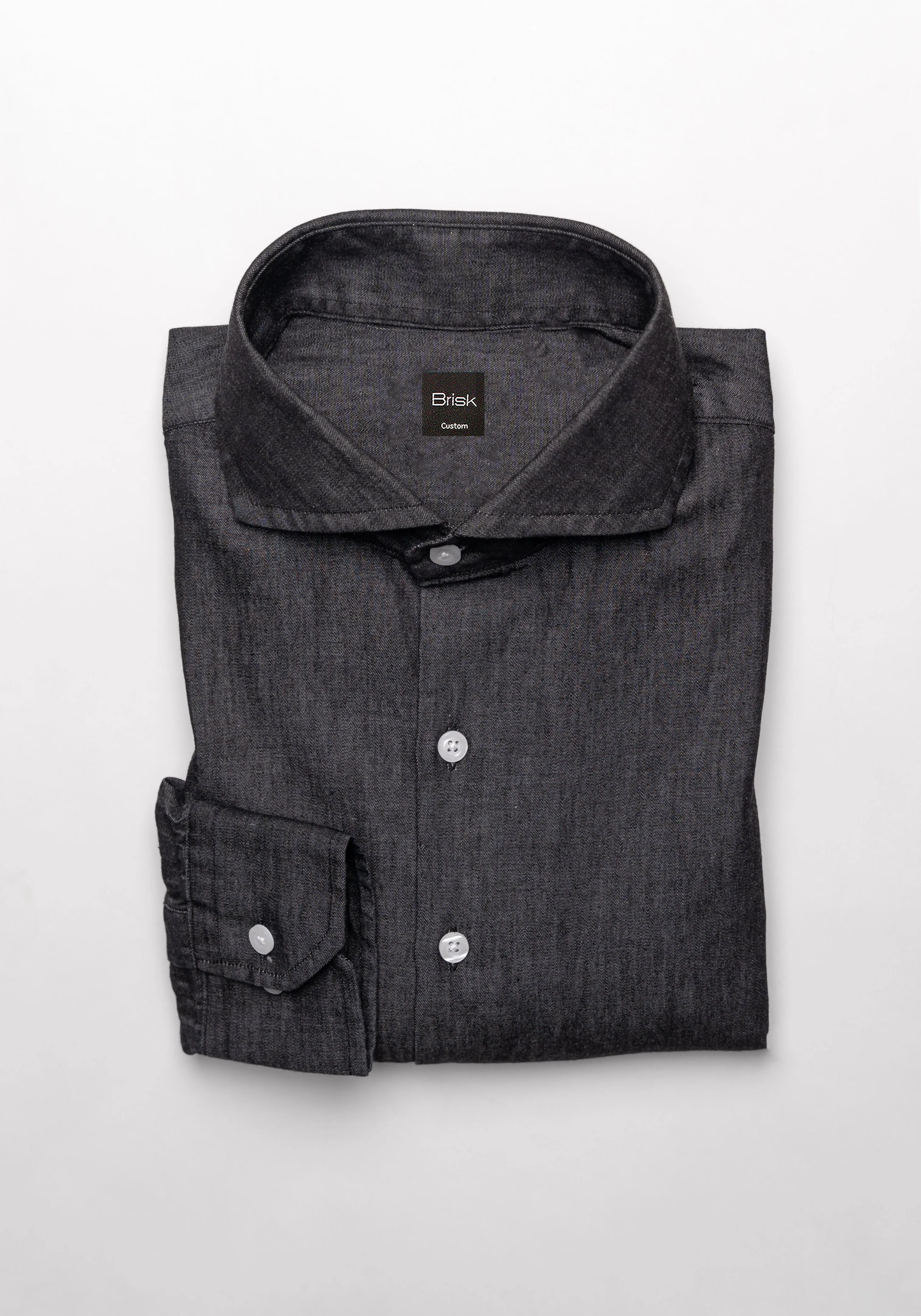 Black Denim Rinse Wash Shirt - Extreme Collar