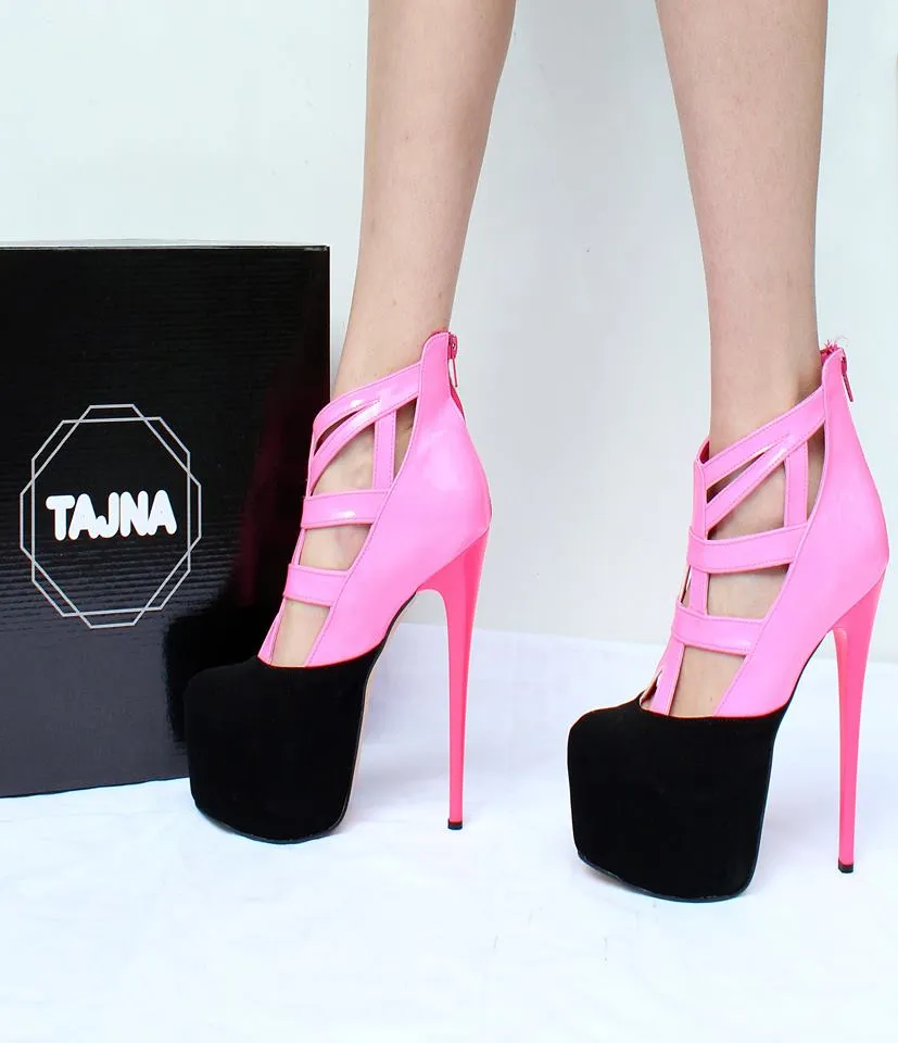 Black Pink Cage High Heel Platform Shoes