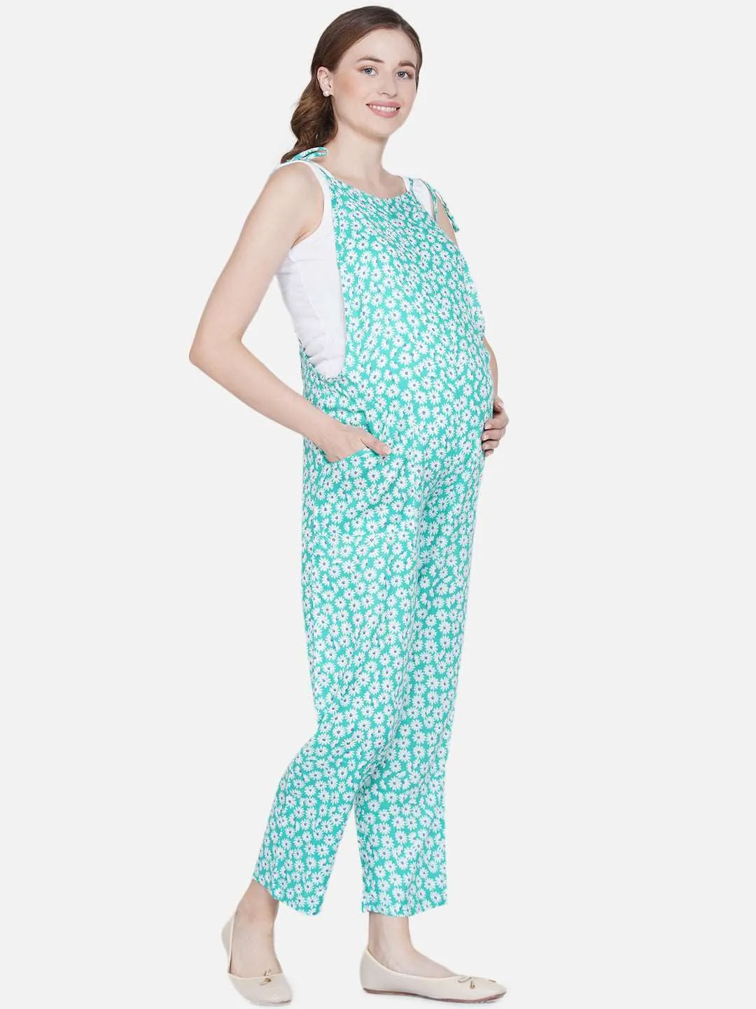 Blue Floral Print Maternity Jumpsuit