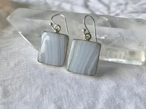 Blue Lace Agate Akoni Earrings - Square