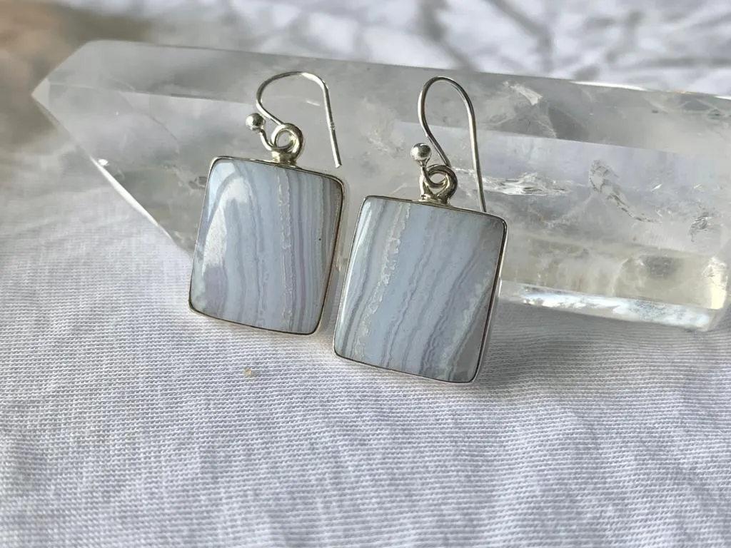 Blue Lace Agate Akoni Earrings - Square