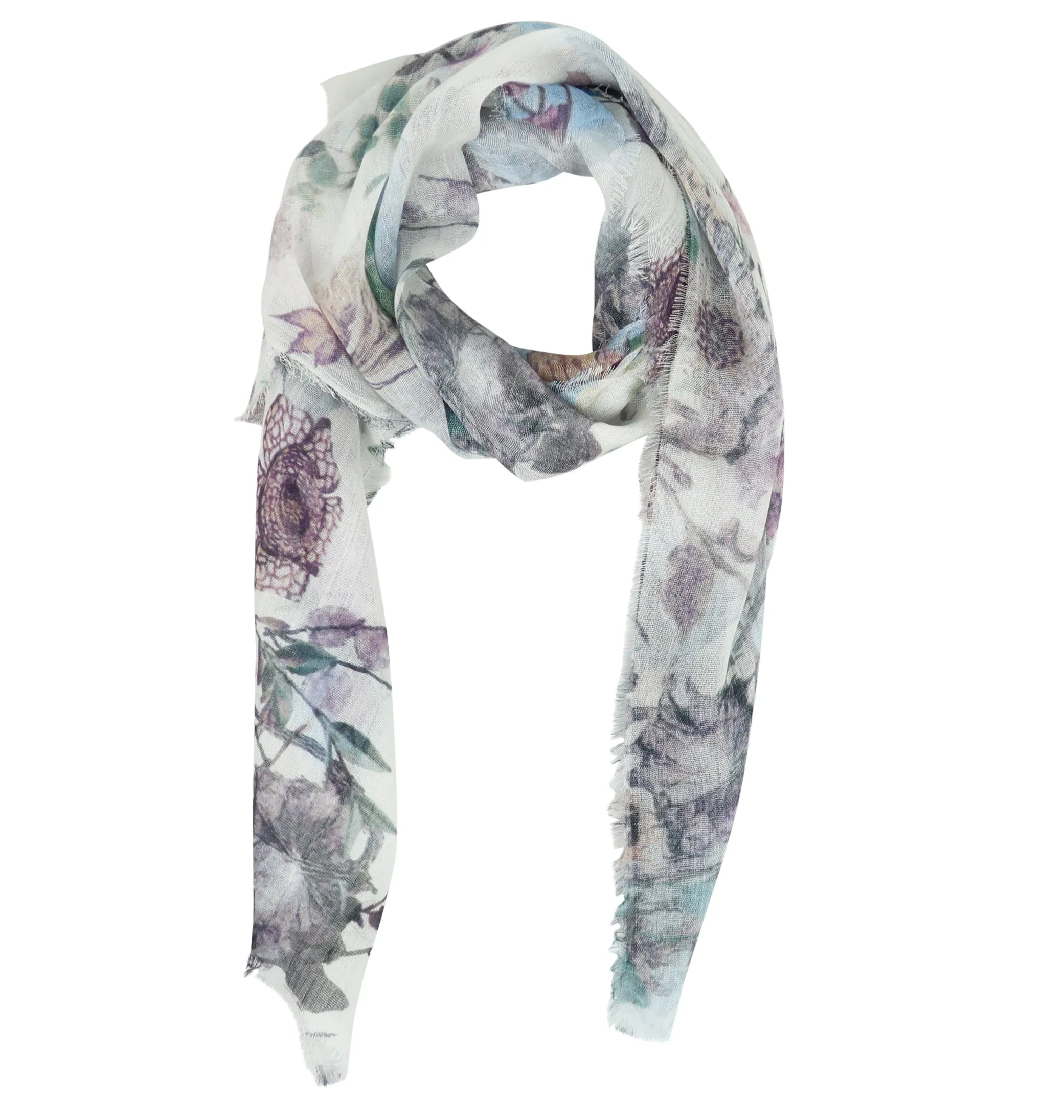 Blue Pacific Floral Micromodal and Silk Neckerchief Scarf in Cloud