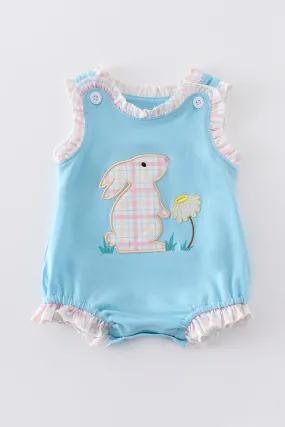 Blue rabbit floral applique girl bubble