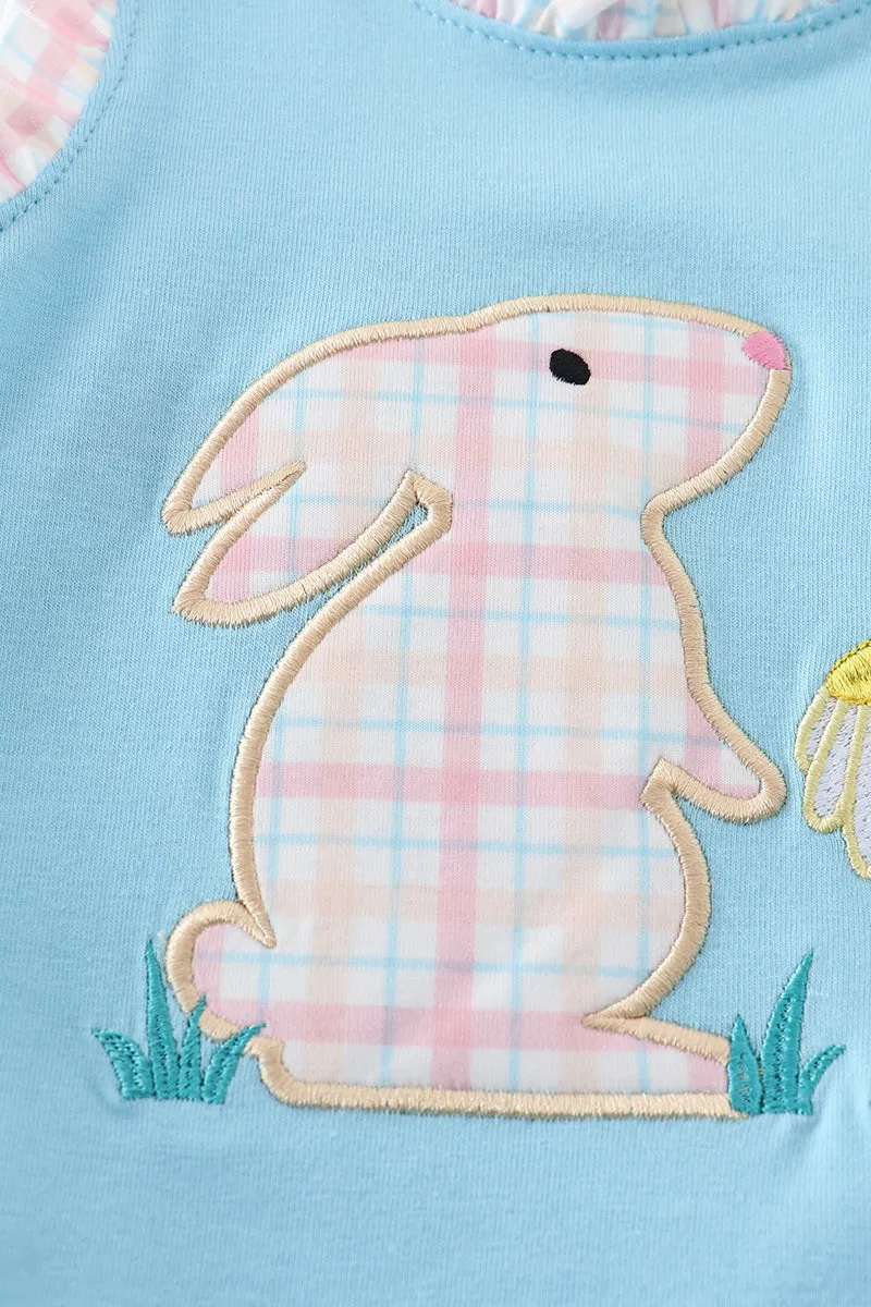 Blue rabbit floral applique girl bubble