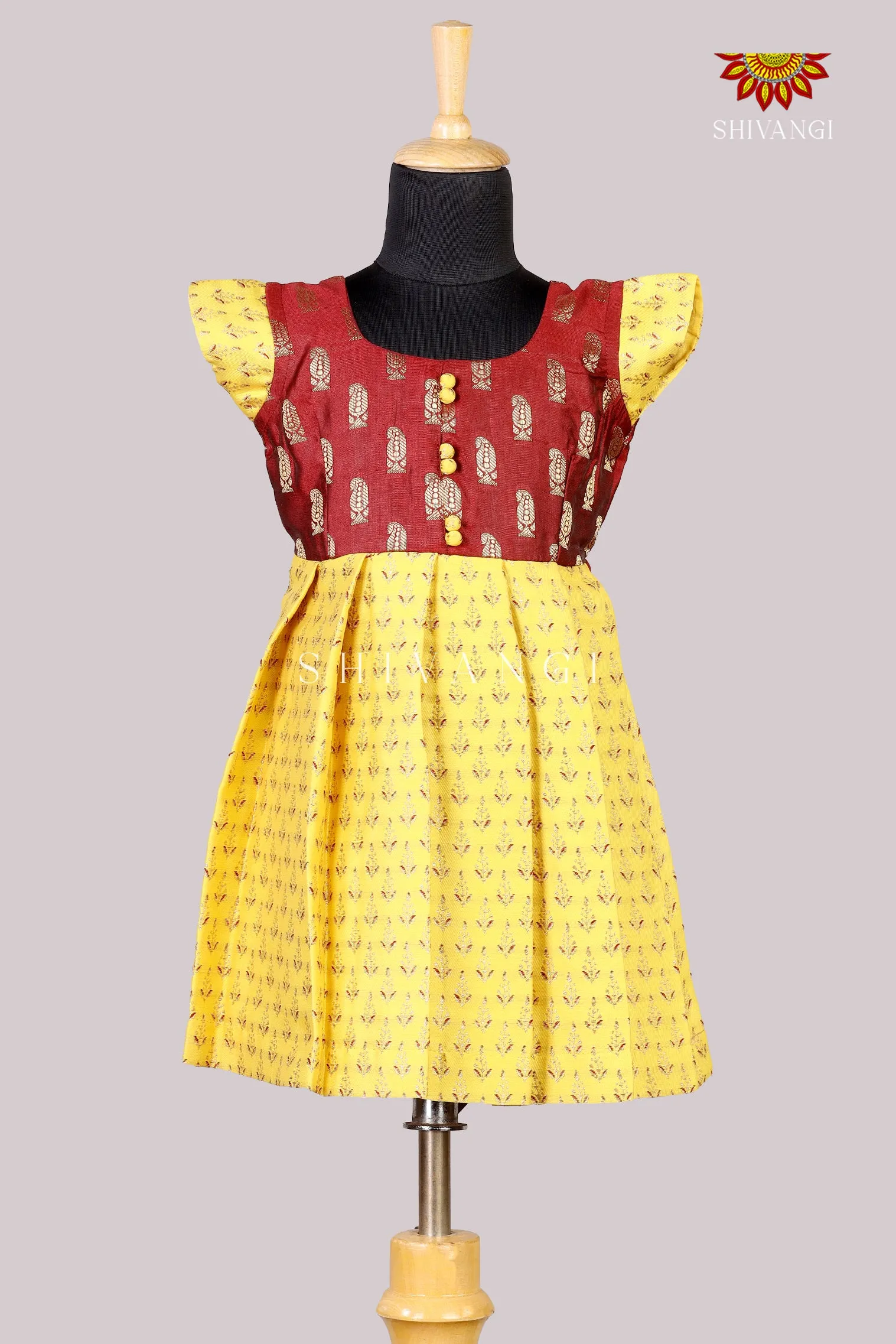 Brown With Yellow Girls Baby Frocks