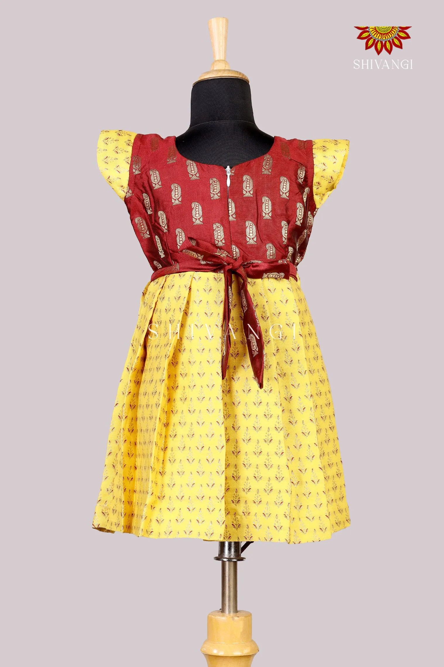 Brown With Yellow Girls Baby Frocks