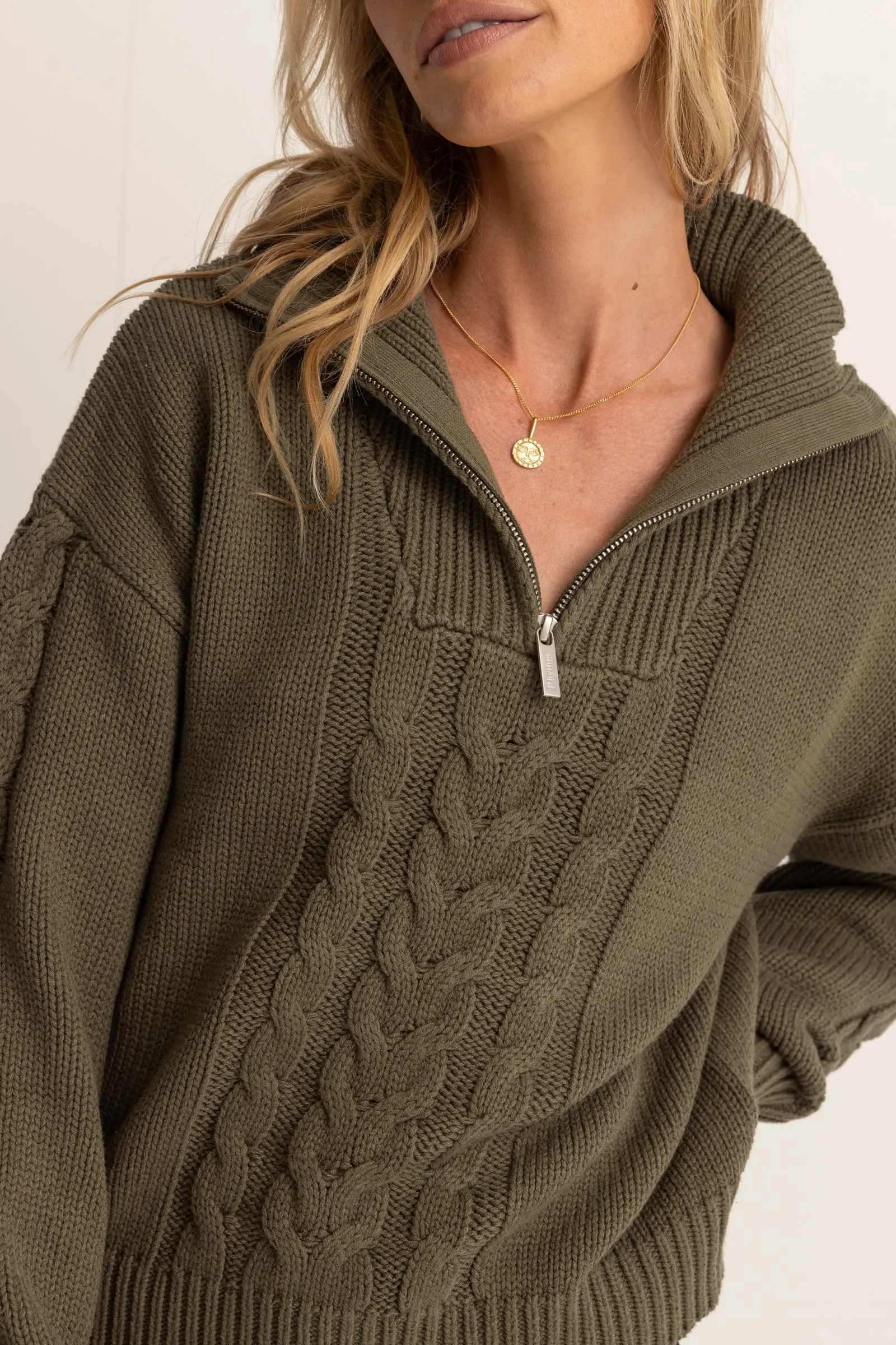 Cabelled Vintage Zip Knit Olive