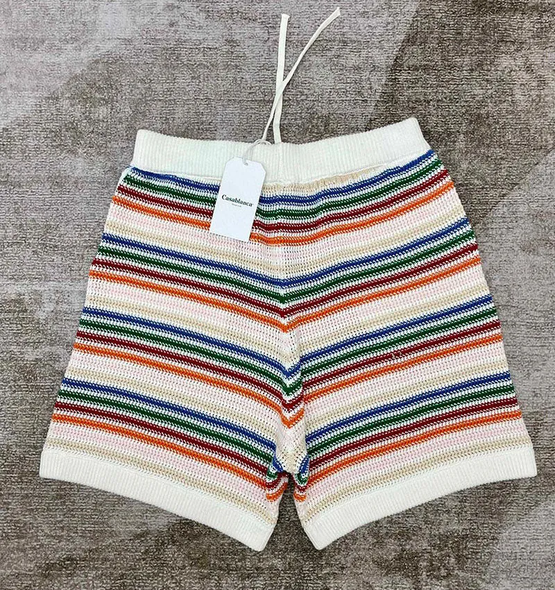 CASABLANCA Rainbow Striped Crochet Short