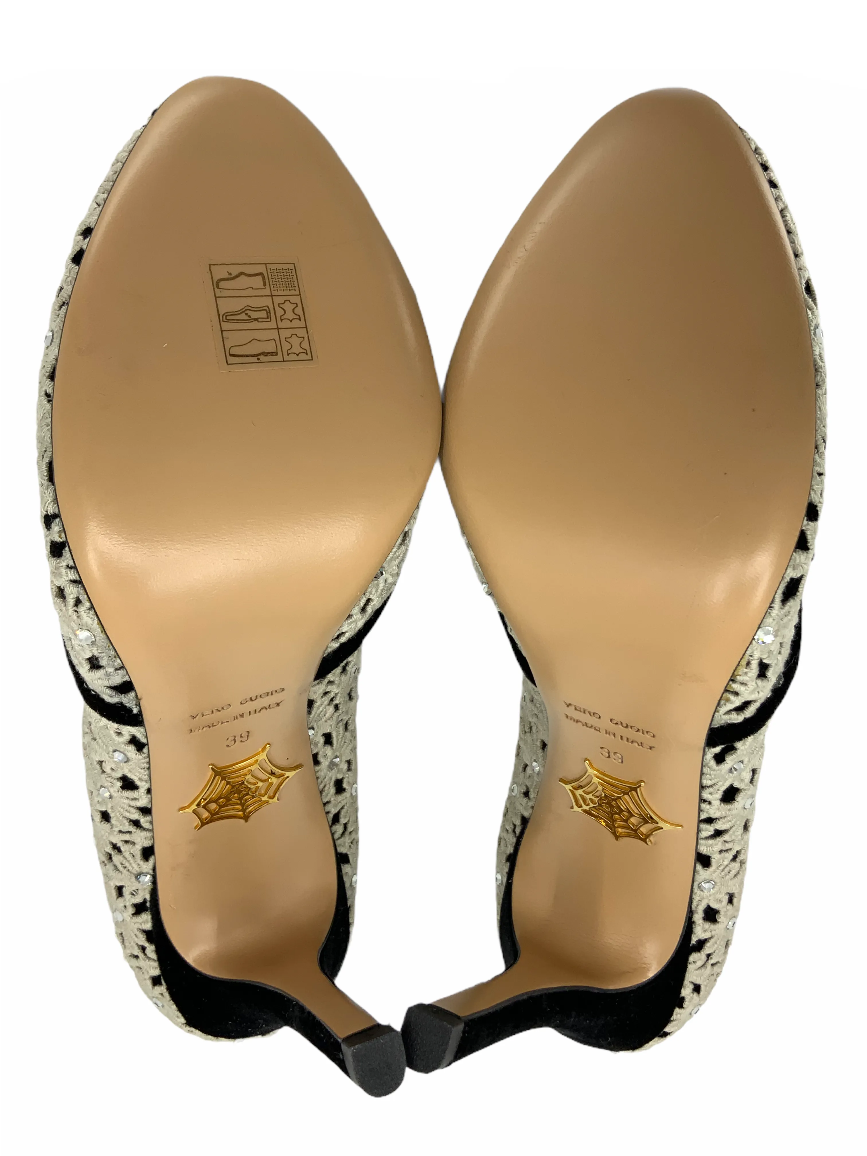 Charlotte Olympia Crystal Floral Lace Velvet Pumps Size 9 NEW