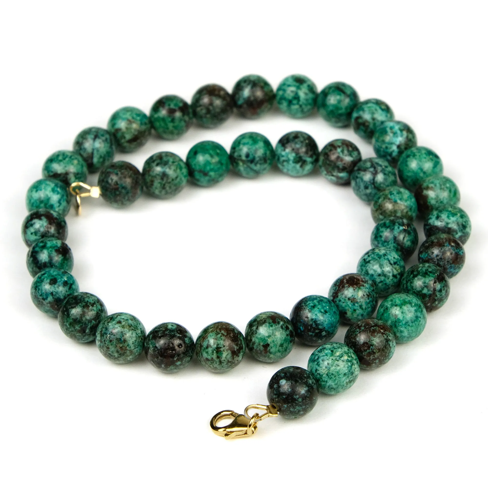 Chrysocolla 10mm Smooth Round Necklace with Gold Filled Trigger Clasp